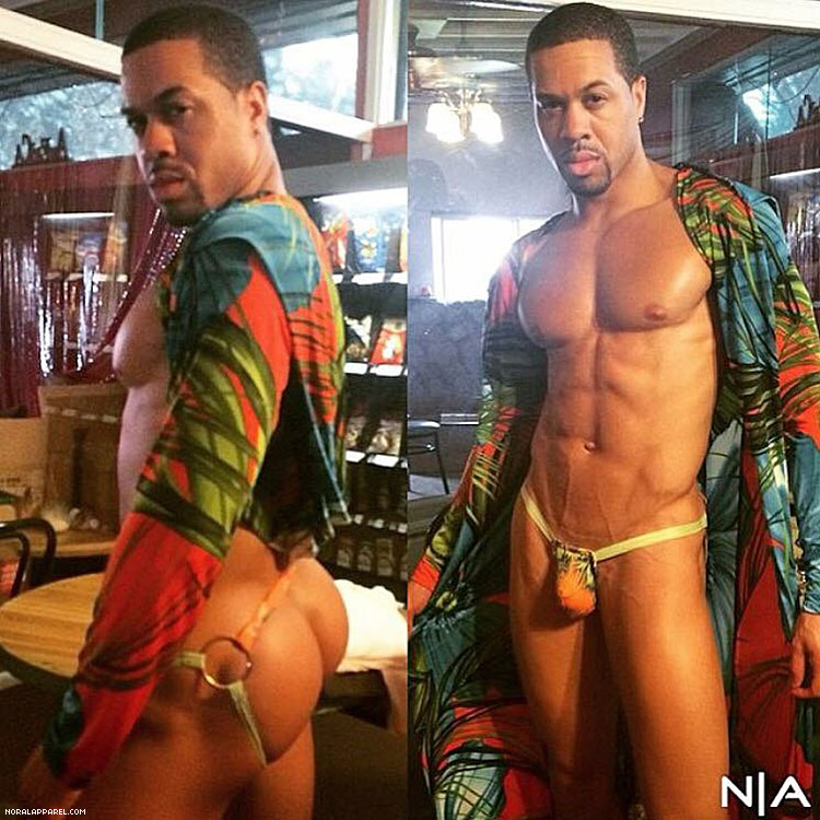 The NoRal Apparel Tropical Jock & Tropical Hooded Robe. Model: Steven