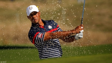 Tiger Woods at a practice round for the 2018 Ryder Cup on Thursday at Le Golf National in Saint-Quentin-en-Yvelines.